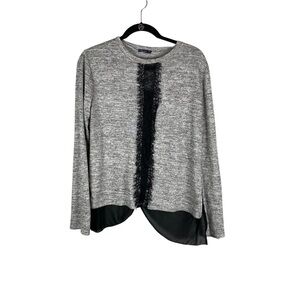 Blue Sand Italy Gray Long Sleeve Lace Front High-Low Top M | Made in Italy